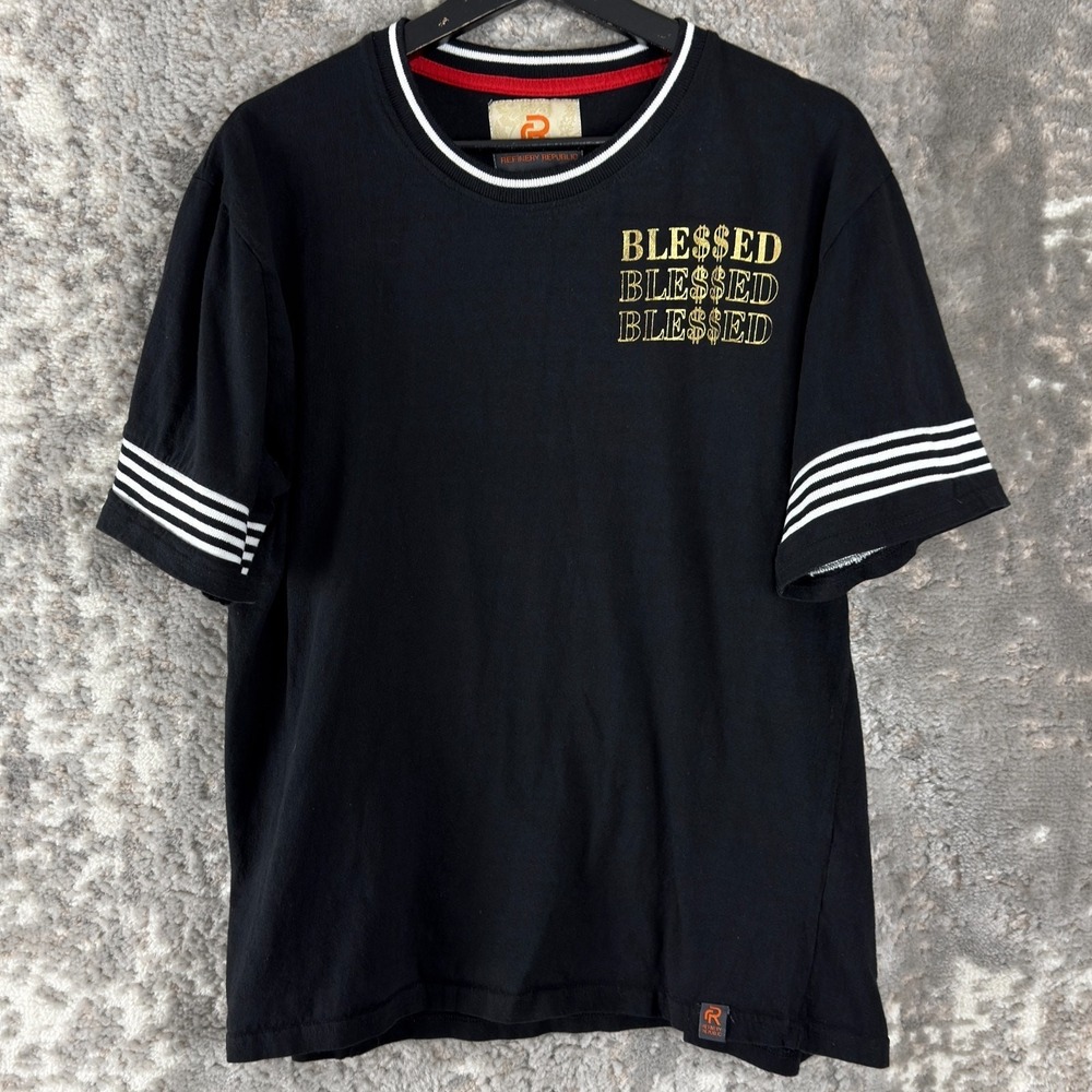 Refinery‎ Republic Size XL Spell Out Casual T Shirt Black Short Sleeve Pullover